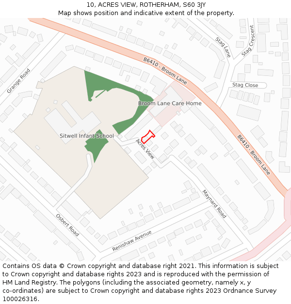 10, ACRES VIEW, ROTHERHAM, S60 3JY: Location map and indicative extent of plot