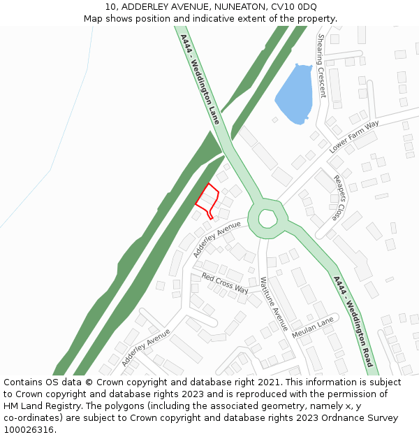 10, ADDERLEY AVENUE, NUNEATON, CV10 0DQ: Location map and indicative extent of plot