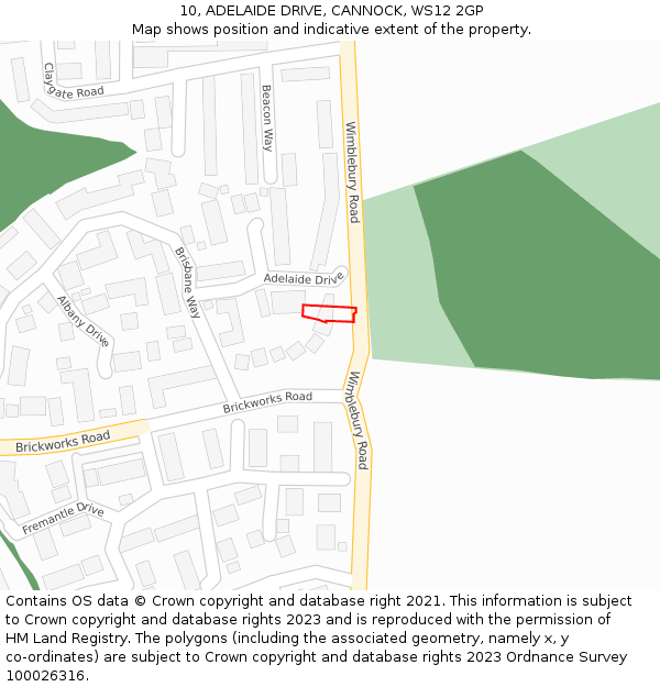 10, ADELAIDE DRIVE, CANNOCK, WS12 2GP: Location map and indicative extent of plot