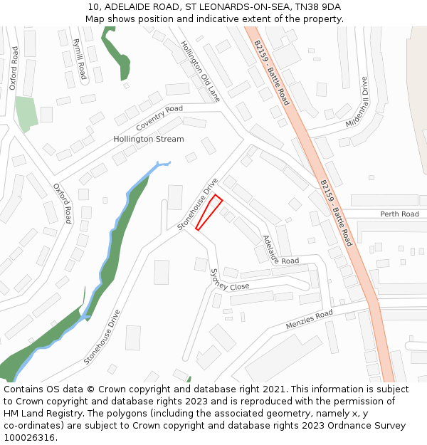 10, ADELAIDE ROAD, ST LEONARDS-ON-SEA, TN38 9DA: Location map and indicative extent of plot