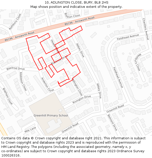 10, ADLINGTON CLOSE, BURY, BL8 2HS: Location map and indicative extent of plot