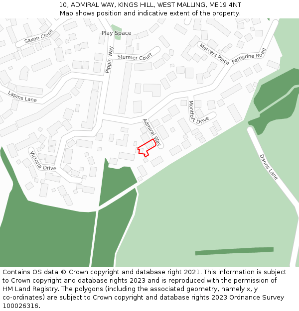 10, ADMIRAL WAY, KINGS HILL, WEST MALLING, ME19 4NT: Location map and indicative extent of plot