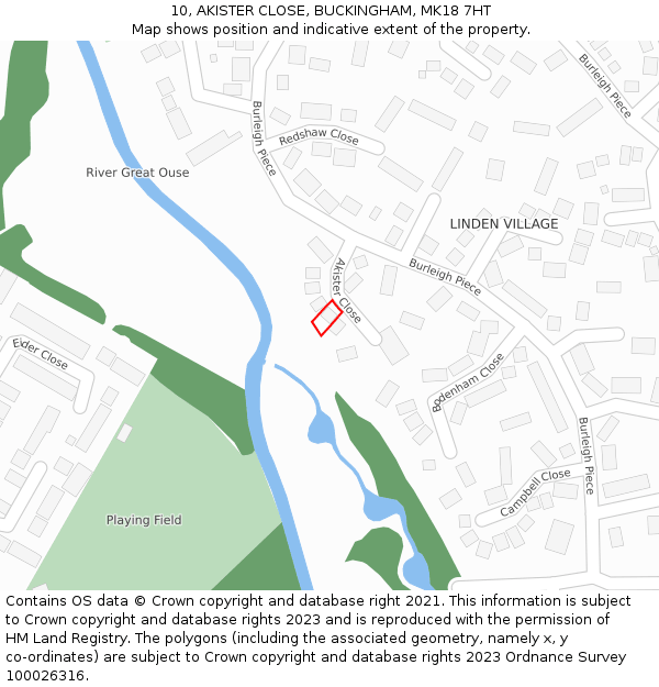 10, AKISTER CLOSE, BUCKINGHAM, MK18 7HT: Location map and indicative extent of plot