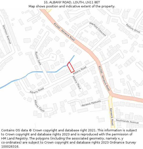 10, ALBANY ROAD, LOUTH, LN11 8ET: Location map and indicative extent of plot