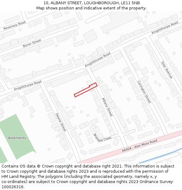 10, ALBANY STREET, LOUGHBOROUGH, LE11 5NB: Location map and indicative extent of plot