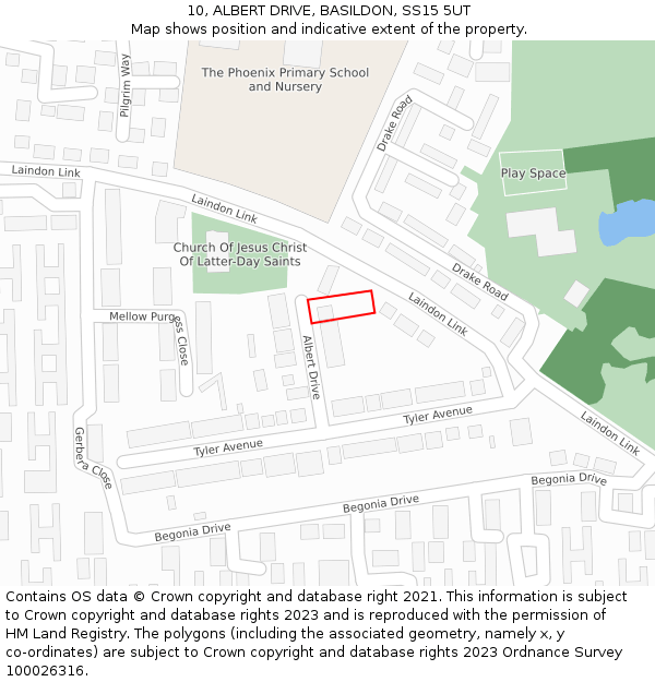 10, ALBERT DRIVE, BASILDON, SS15 5UT: Location map and indicative extent of plot