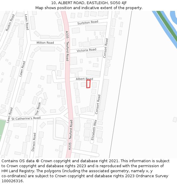 10, ALBERT ROAD, EASTLEIGH, SO50 4JF: Location map and indicative extent of plot