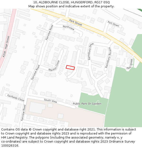 10, ALDBOURNE CLOSE, HUNGERFORD, RG17 0SQ: Location map and indicative extent of plot