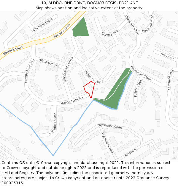 10, ALDBOURNE DRIVE, BOGNOR REGIS, PO21 4NE: Location map and indicative extent of plot