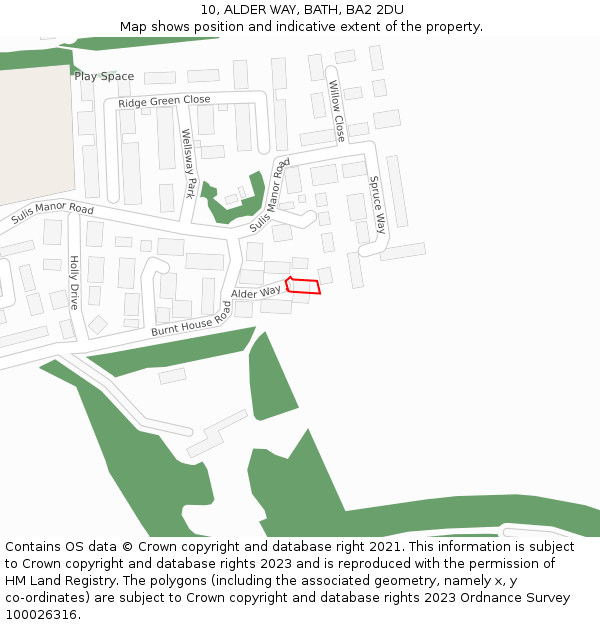 10, ALDER WAY, BATH, BA2 2DU: Location map and indicative extent of plot