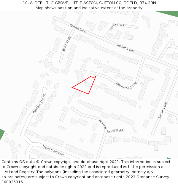 10, ALDERHITHE GROVE, LITTLE ASTON, SUTTON COLDFIELD, B74 3BN: Location map and indicative extent of plot