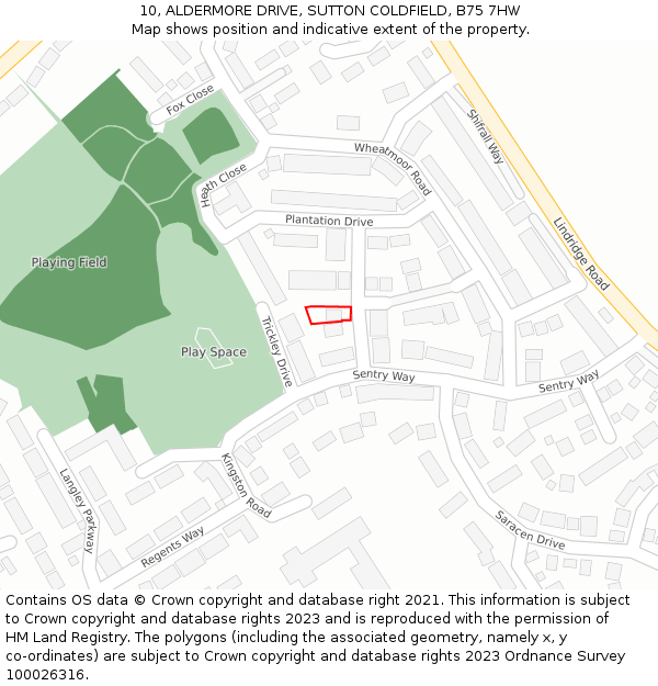 10, ALDERMORE DRIVE, SUTTON COLDFIELD, B75 7HW: Location map and indicative extent of plot