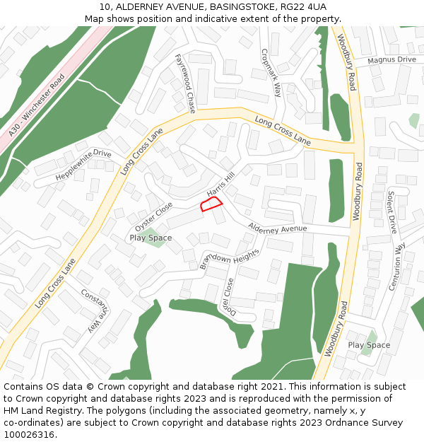 10, ALDERNEY AVENUE, BASINGSTOKE, RG22 4UA: Location map and indicative extent of plot