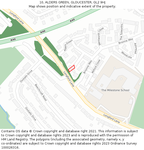 10, ALDERS GREEN, GLOUCESTER, GL2 9HJ: Location map and indicative extent of plot