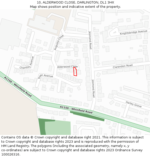 10, ALDERWOOD CLOSE, DARLINGTON, DL1 3HX: Location map and indicative extent of plot