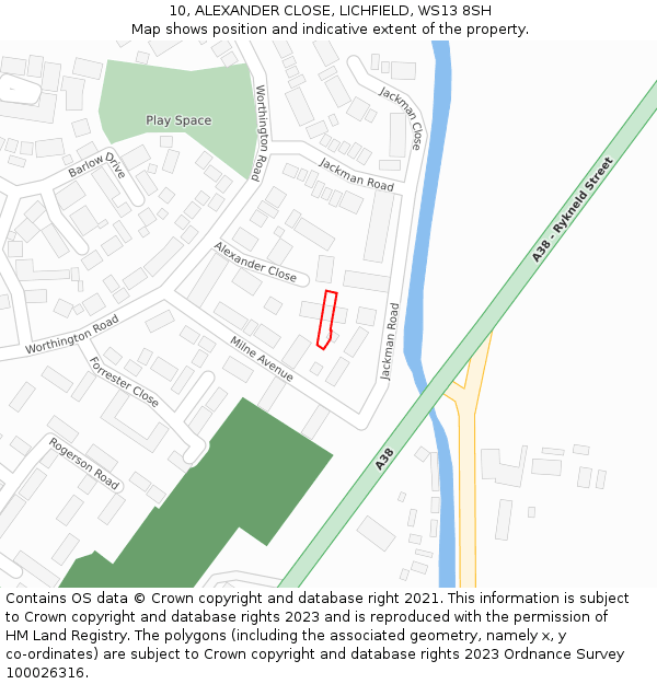 10, ALEXANDER CLOSE, LICHFIELD, WS13 8SH: Location map and indicative extent of plot