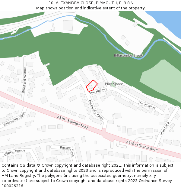 10, ALEXANDRA CLOSE, PLYMOUTH, PL9 8JN: Location map and indicative extent of plot