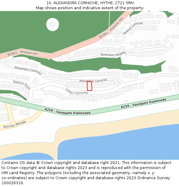 10, ALEXANDRA CORNICHE, HYTHE, CT21 5RN: Location map and indicative extent of plot