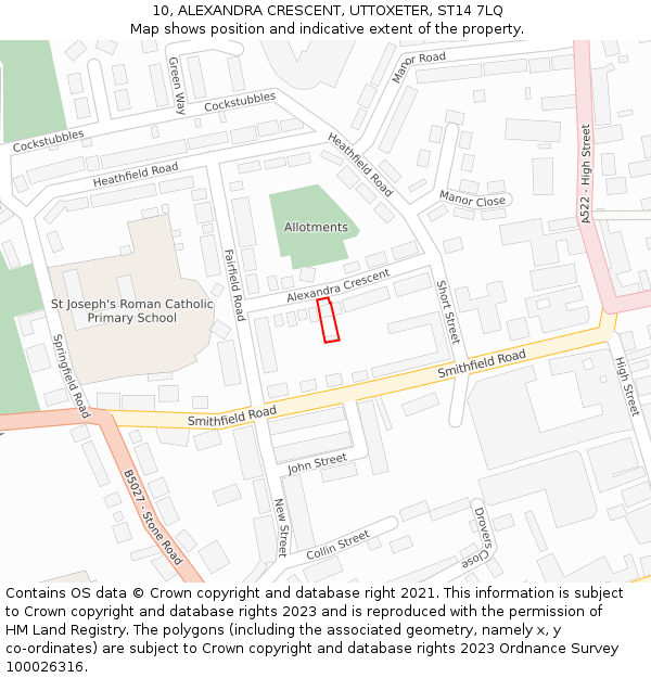 10, ALEXANDRA CRESCENT, UTTOXETER, ST14 7LQ: Location map and indicative extent of plot