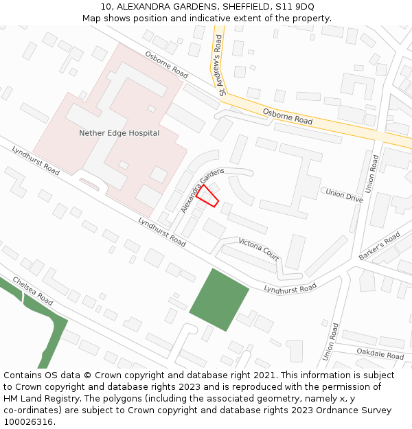 10, ALEXANDRA GARDENS, SHEFFIELD, S11 9DQ: Location map and indicative extent of plot
