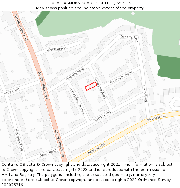 10, ALEXANDRA ROAD, BENFLEET, SS7 1JS: Location map and indicative extent of plot