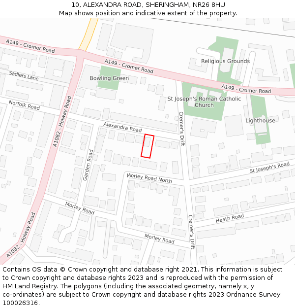 10, ALEXANDRA ROAD, SHERINGHAM, NR26 8HU: Location map and indicative extent of plot