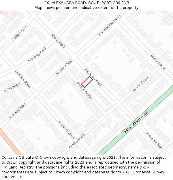 10, ALEXANDRA ROAD, SOUTHPORT, PR9 0NB: Location map and indicative extent of plot
