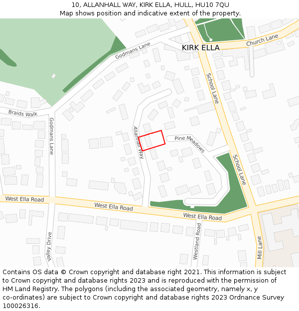 10, ALLANHALL WAY, KIRK ELLA, HULL, HU10 7QU: Location map and indicative extent of plot