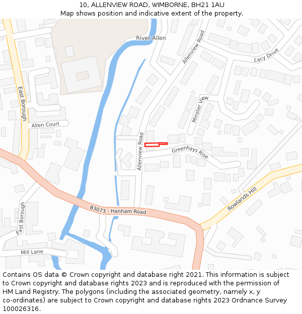 10, ALLENVIEW ROAD, WIMBORNE, BH21 1AU: Location map and indicative extent of plot