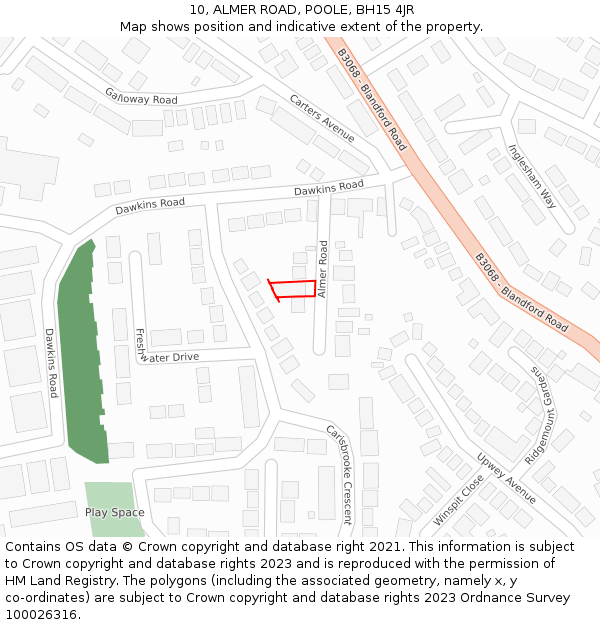 10, ALMER ROAD, POOLE, BH15 4JR: Location map and indicative extent of plot
