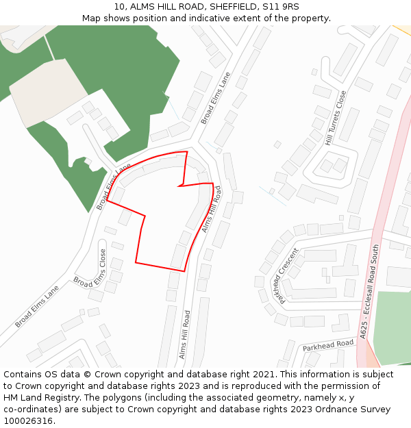 10, ALMS HILL ROAD, SHEFFIELD, S11 9RS: Location map and indicative extent of plot