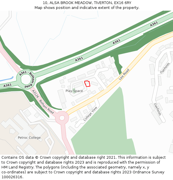 10, ALSA BROOK MEADOW, TIVERTON, EX16 6RY: Location map and indicative extent of plot