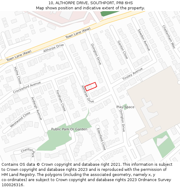 10, ALTHORPE DRIVE, SOUTHPORT, PR8 6HS: Location map and indicative extent of plot