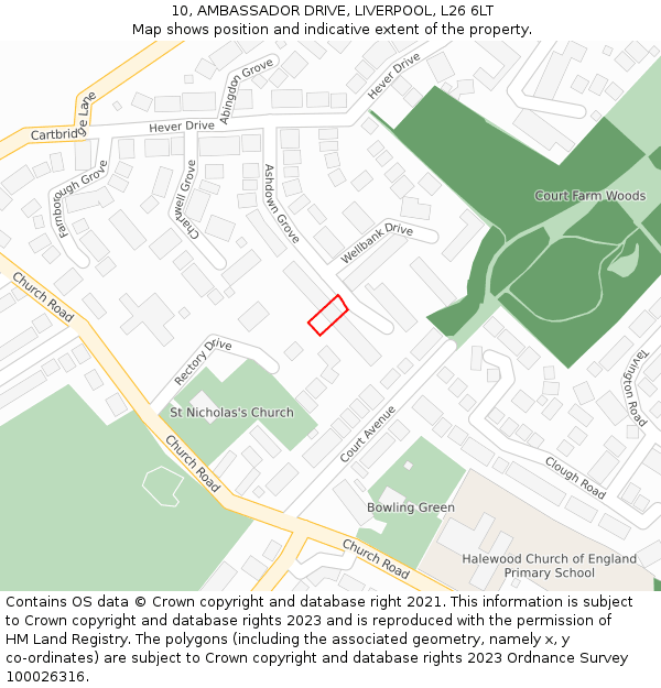 10, AMBASSADOR DRIVE, LIVERPOOL, L26 6LT: Location map and indicative extent of plot