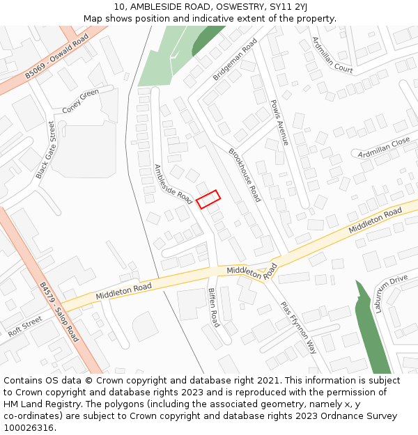 10, AMBLESIDE ROAD, OSWESTRY, SY11 2YJ: Location map and indicative extent of plot