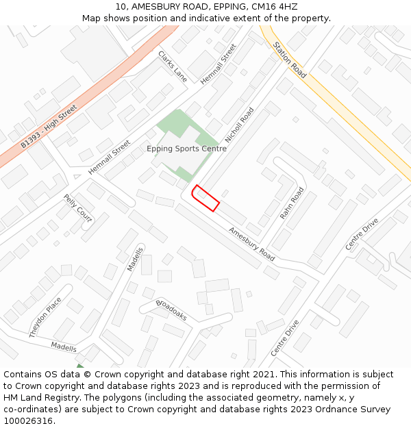 10, AMESBURY ROAD, EPPING, CM16 4HZ: Location map and indicative extent of plot