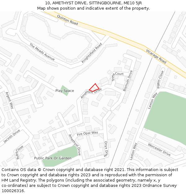 10, AMETHYST DRIVE, SITTINGBOURNE, ME10 5JR: Location map and indicative extent of plot