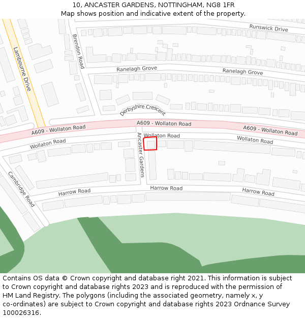 10, ANCASTER GARDENS, NOTTINGHAM, NG8 1FR: Location map and indicative extent of plot