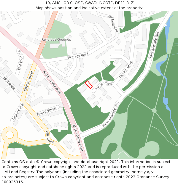 10, ANCHOR CLOSE, SWADLINCOTE, DE11 8LZ: Location map and indicative extent of plot