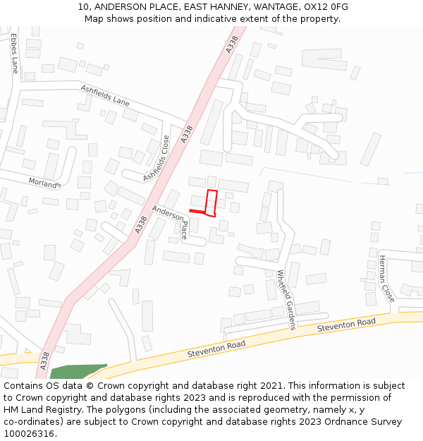 10, ANDERSON PLACE, EAST HANNEY, WANTAGE, OX12 0FG: Location map and indicative extent of plot