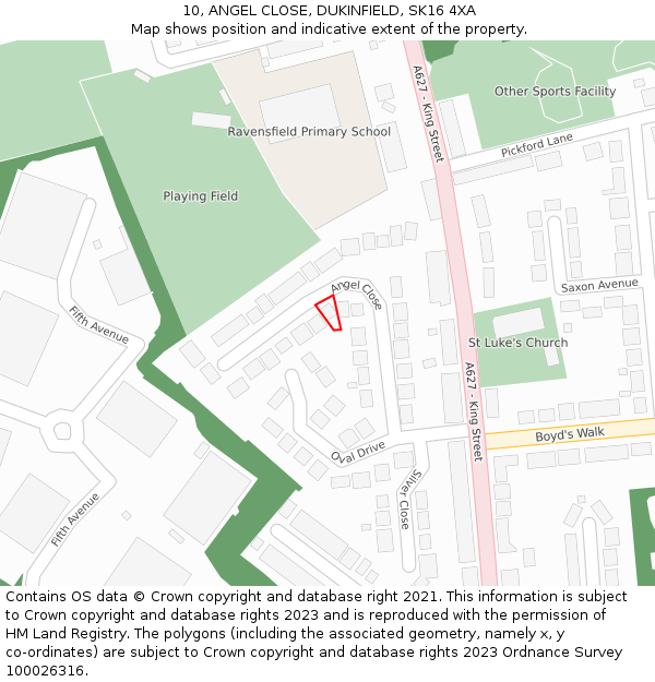 10, ANGEL CLOSE, DUKINFIELD, SK16 4XA: Location map and indicative extent of plot