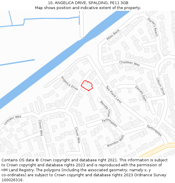 10, ANGELICA DRIVE, SPALDING, PE11 3GB: Location map and indicative extent of plot