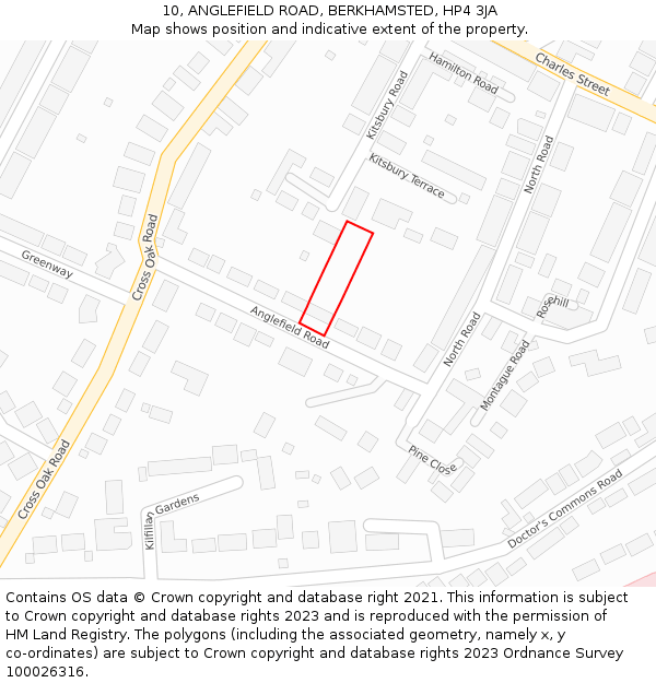 10, ANGLEFIELD ROAD, BERKHAMSTED, HP4 3JA: Location map and indicative extent of plot