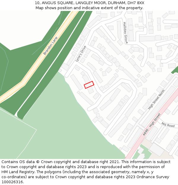 10, ANGUS SQUARE, LANGLEY MOOR, DURHAM, DH7 8XX: Location map and indicative extent of plot