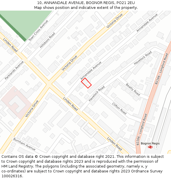 10, ANNANDALE AVENUE, BOGNOR REGIS, PO21 2EU: Location map and indicative extent of plot