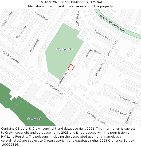 10, ANSTONE DRIVE, BRADFORD, BD5 9AF: Location map and indicative extent of plot