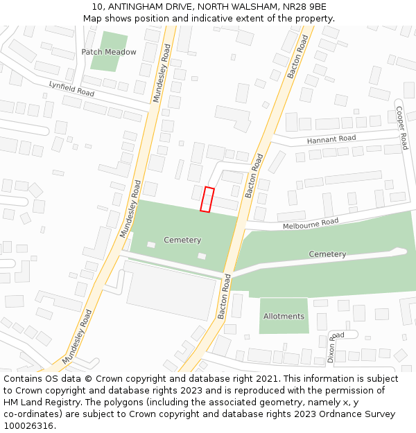 10, ANTINGHAM DRIVE, NORTH WALSHAM, NR28 9BE: Location map and indicative extent of plot