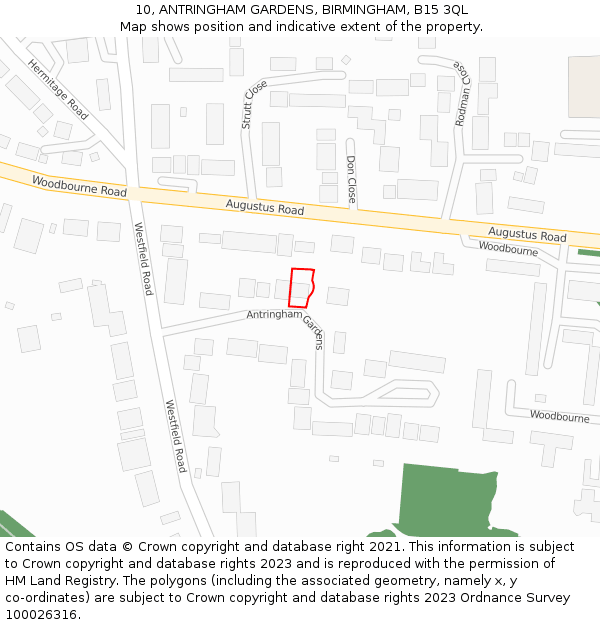 10, ANTRINGHAM GARDENS, BIRMINGHAM, B15 3QL: Location map and indicative extent of plot