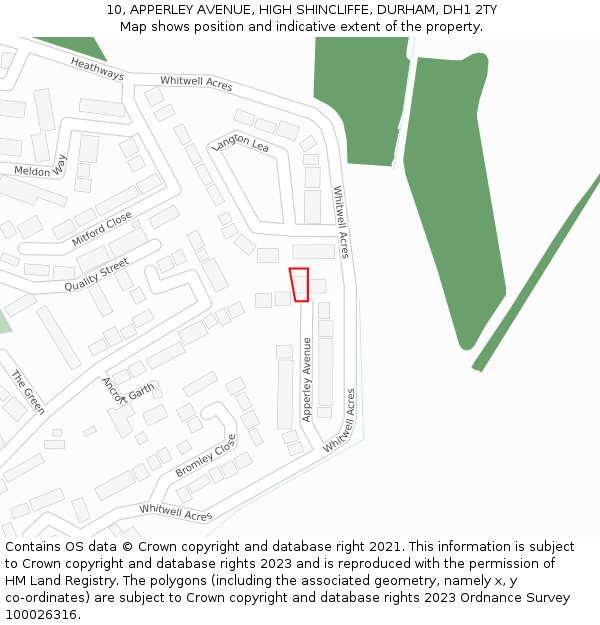 10, APPERLEY AVENUE, HIGH SHINCLIFFE, DURHAM, DH1 2TY: Location map and indicative extent of plot