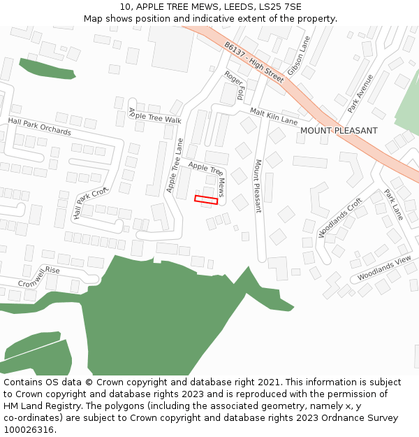 10, APPLE TREE MEWS, LEEDS, LS25 7SE: Location map and indicative extent of plot